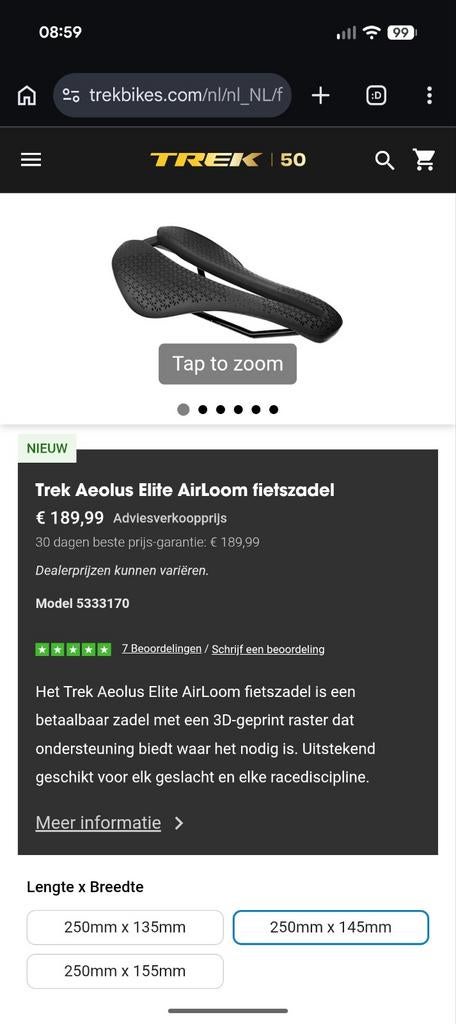 Trek Aeolus Elite AirLoom fietszadel, 3d print, Fietsen en Brommers, Fietsonderdelen, Ophalen of Verzenden, Zo goed als nieuw