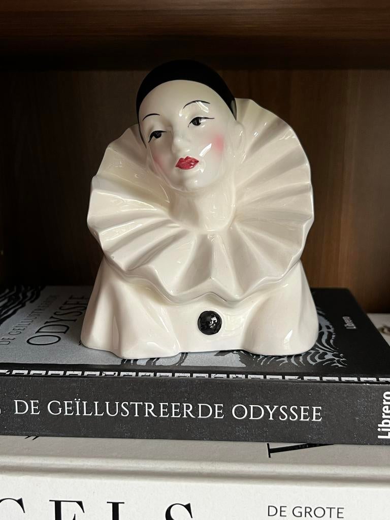 Keramieken Pierrot Buste - Vintage Decoratie, Verzamelen, Ophalen of Verzenden, Zo goed als nieuw, Mens