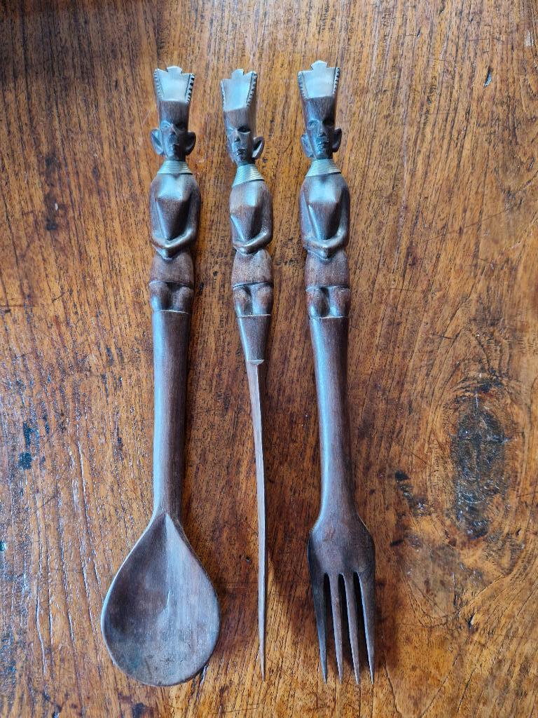 Slacouvert hout 2 couverts, Antiek en Kunst, Ophalen of Verzenden