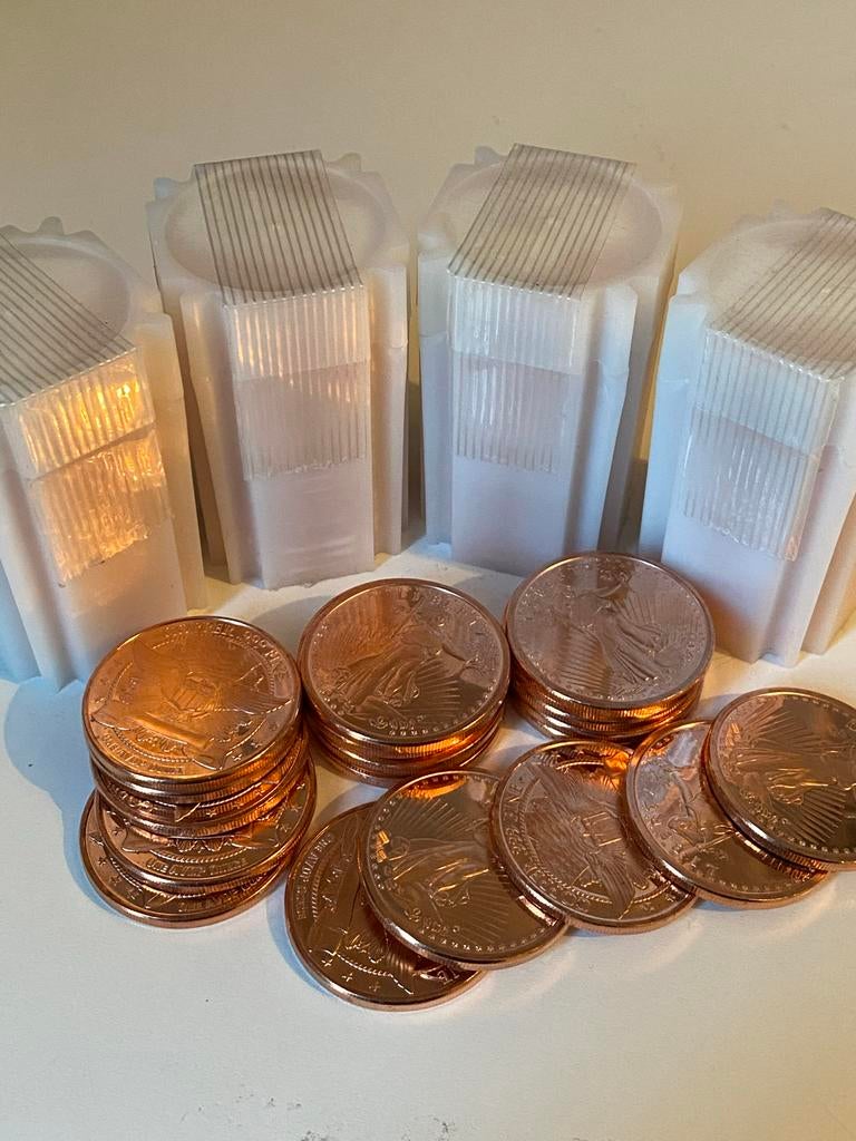 20 (tube) Koperen Munten - 1 oz AVDP - 999 fine copper, Ophalen of Verzenden, Koper