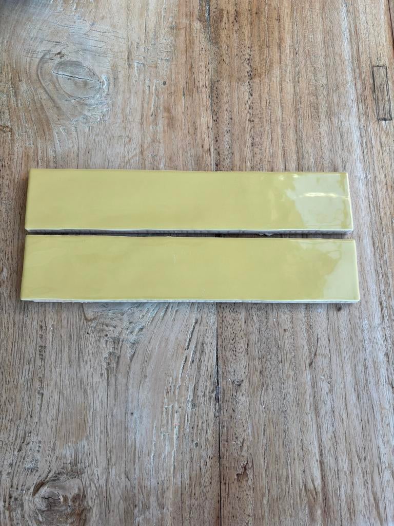Terratinta wandtegels design 5x25 geel, Zo goed als nieuw, Minder dan 5 m², Wandtegels, Keramiek