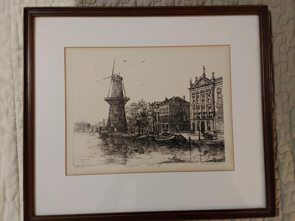 Ets Rotterdam Coolsingel - Gesigneerd en Genummerd, Antiek en Kunst, Ophalen, Met tekst, Stadsgezicht, 1950 - 1999