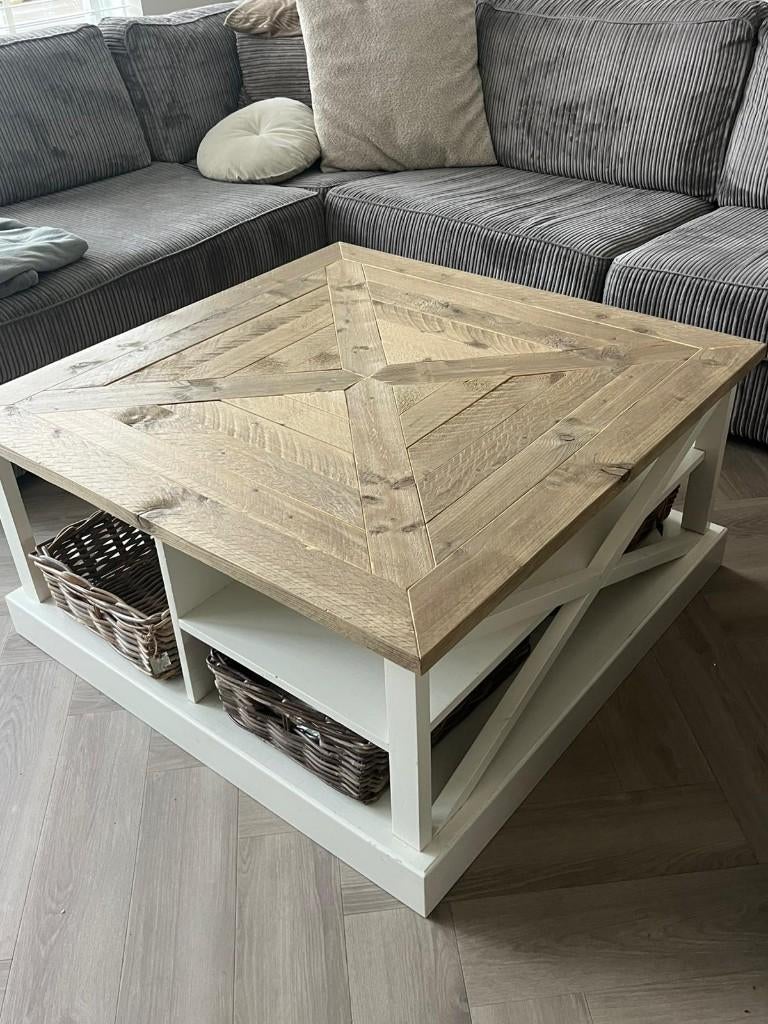 Salontafel 1x1 meter met vier manden, Ophalen, 50 tot 100 cm, Vierkant, 50 tot 100 cm