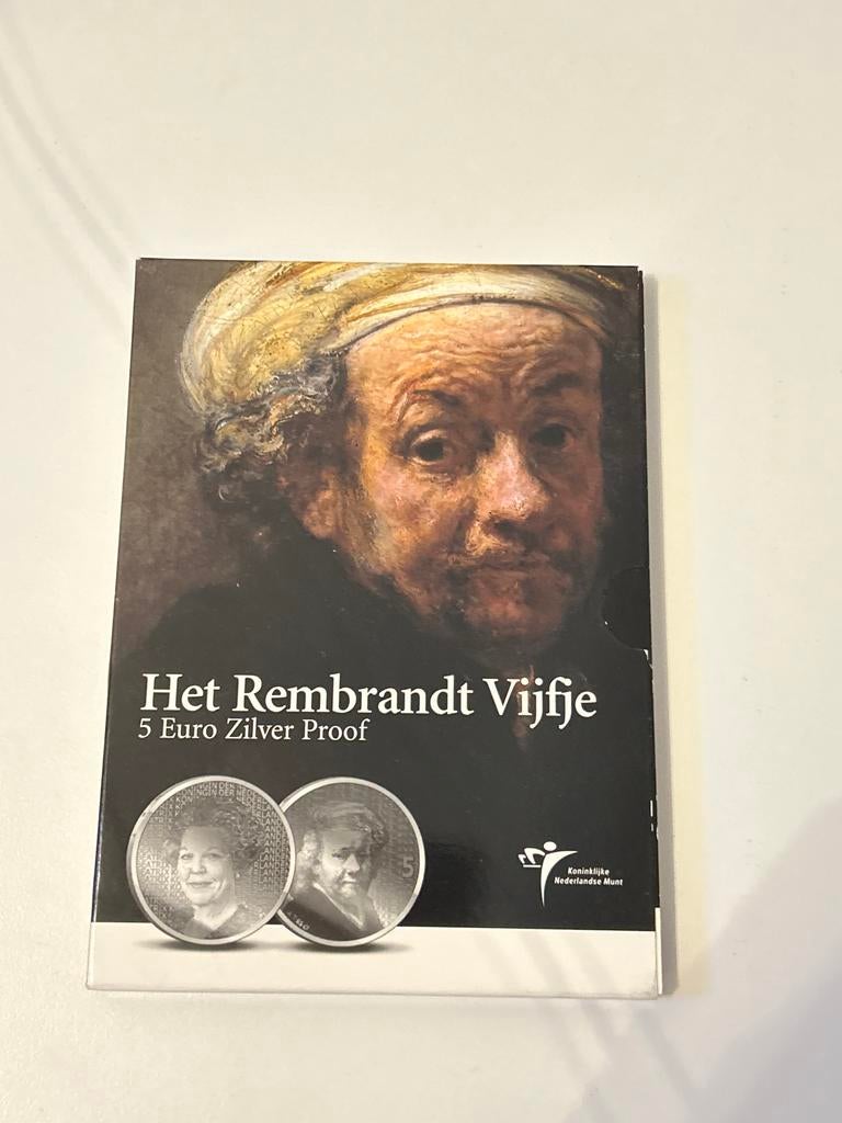 Het Rembrandt Vijfje - 5 Euro Zilver Proof, Postzegels en Munten, Koningin Beatrix, Zilver, Euro's, Ophalen of Verzenden