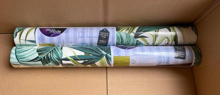 Vliesbehang Bird of Paradise Flower - Green/Pink €5 per rol., Huis en Inrichting, Stoffering | Behang, Wit, Groen, 10 tot 25 m²