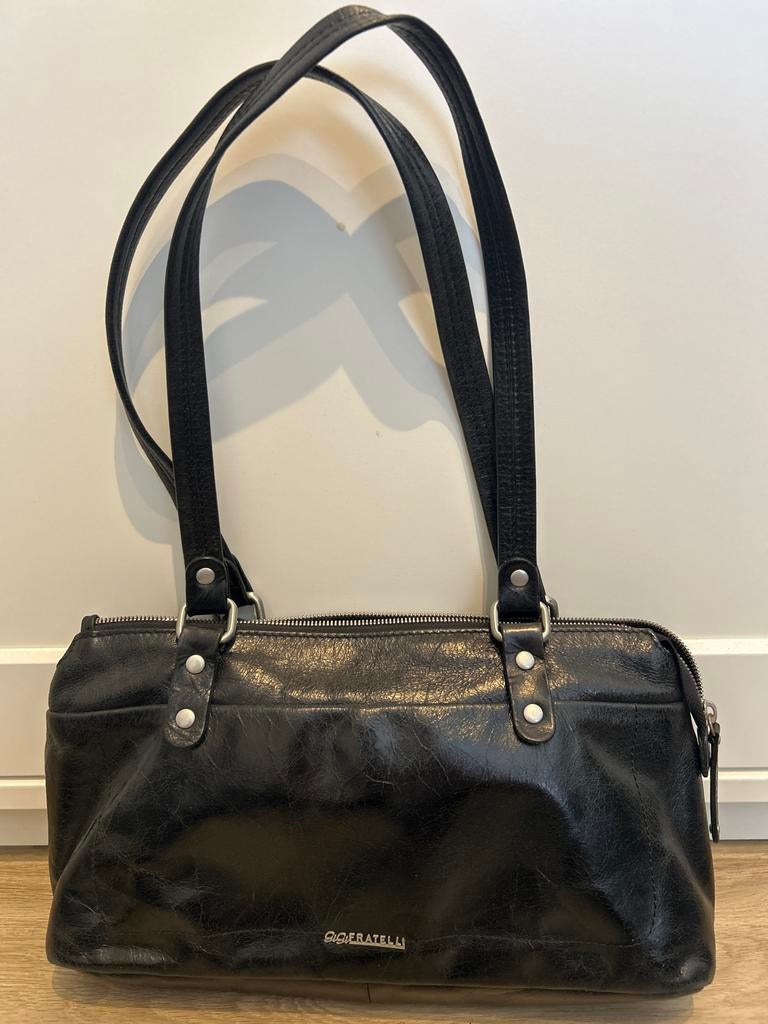 Gigi Fratelli Zwarte Leren Handtas, Sieraden, Tassen en Uiterlijk, Ophalen of Verzenden, Gebruikt, Zwart, Handtas