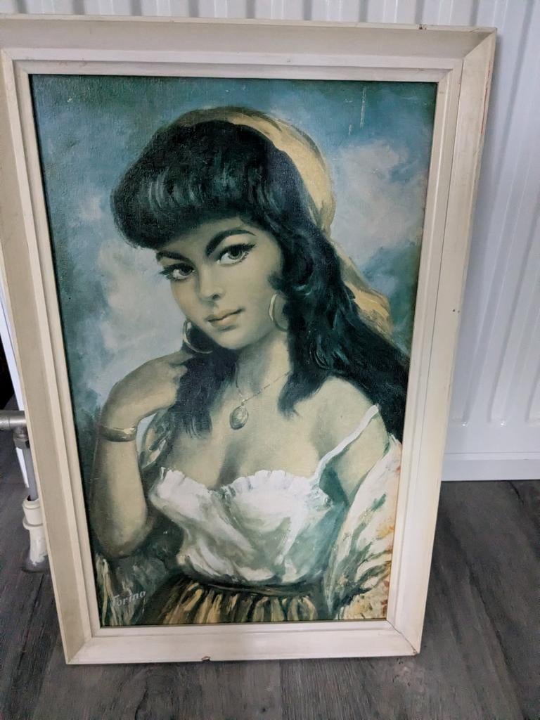 Zigeunermeisje van Torino, Ophalen of Verzenden, Gebruikt, 50 tot 75 cm, Schilderij