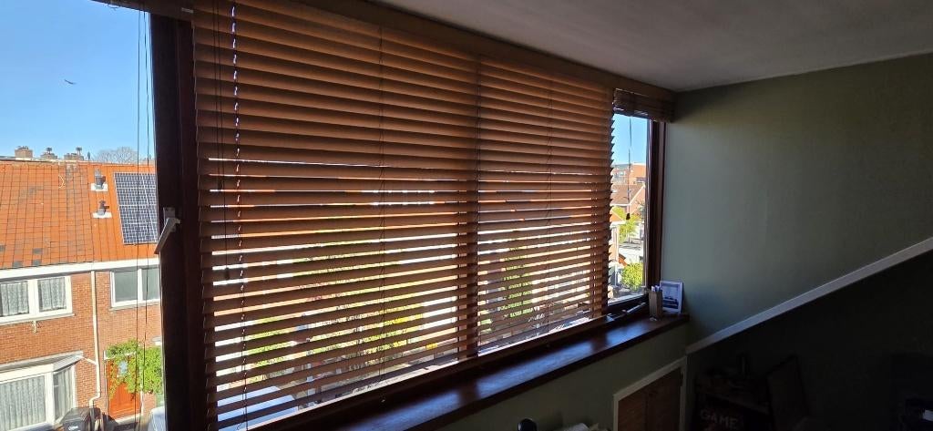 Horizontale jaloezieën met koord, licht eiken, Ophalen, Bruin, 100 tot 150 cm, Nieuw