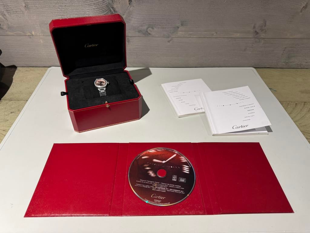 Cartier Pasha Quartz 27mm Steel 0.73TCW DIAMOND Watch Pink, Ophalen of Verzenden, Zo goed als nieuw, Nvt, Roze