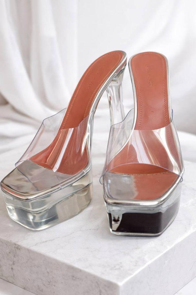 Amina Muaddi Dalida Glass PVC platform mules, Kleding | Dames, Schoenen, Nieuw, Schoenen met hoge hakken, Overige kleuren, Ophalen of Verzenden
