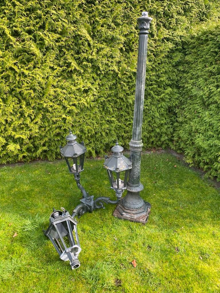 Klassieke lantaarnpaal met 3 lantaarns, Tuin en Terras, Buitenverlichting, Ophalen of Verzenden, Gebruikt