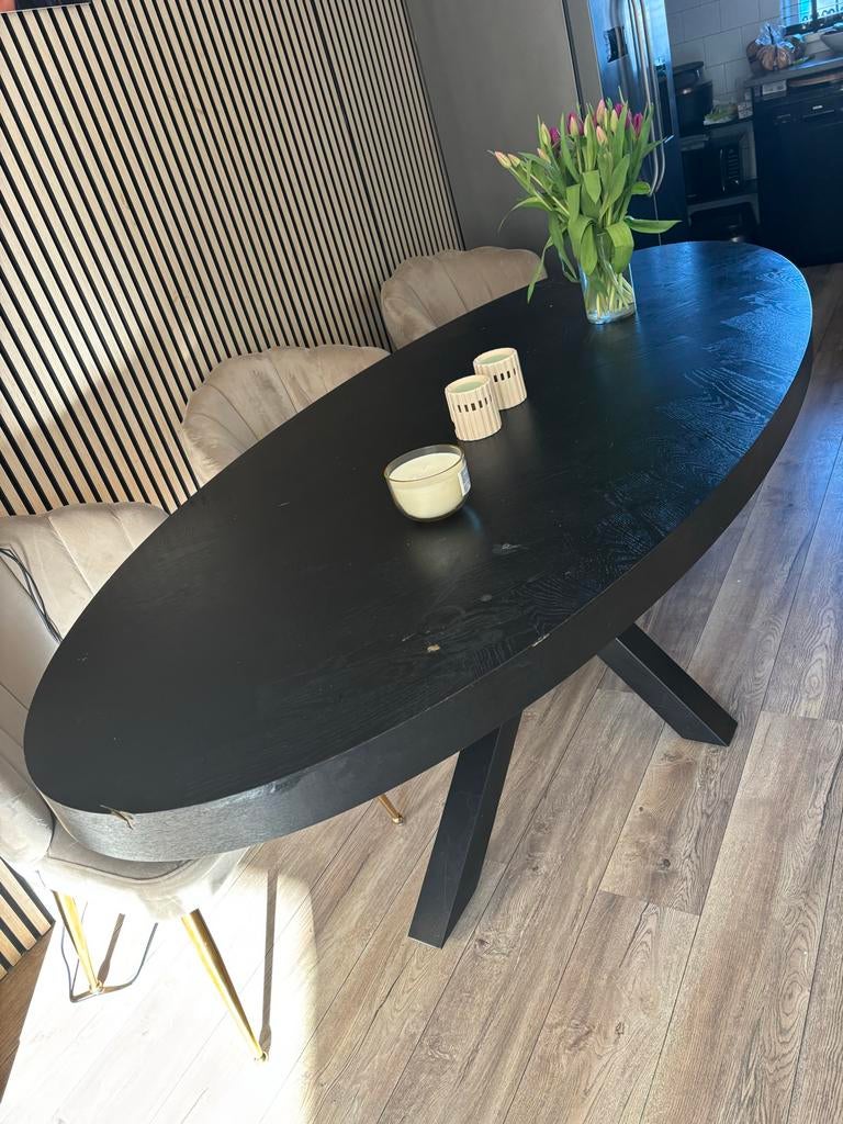 Eettafel ovaal zwart, Huis en Inrichting, Tafels | Eettafels, Gebruikt, 100 tot 150 cm, 200 cm of meer, Ophalen of Verzenden