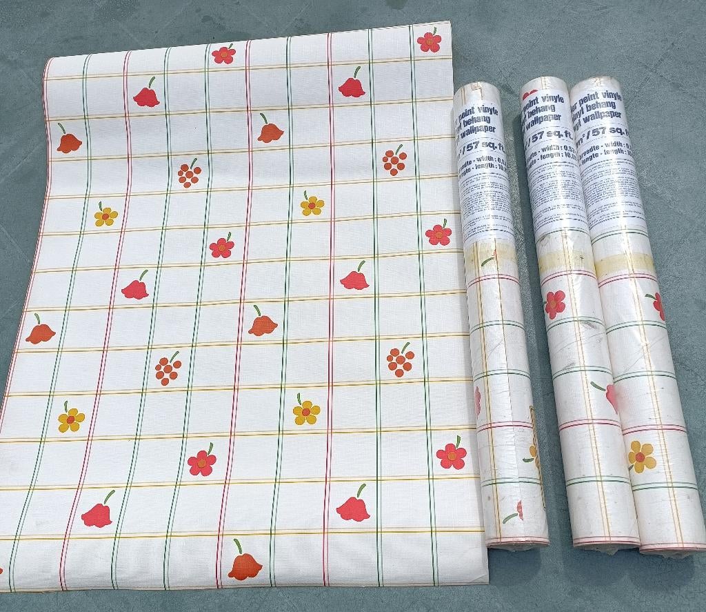 Vintage wit behang in kleine bloemen print (LB2), Ophalen of Verzenden, Minder dan 10 m², Groen