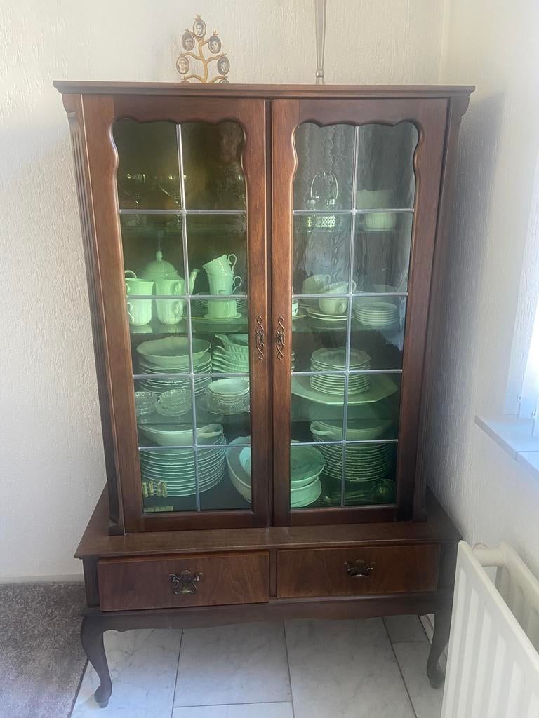 Vitrine kast eikenhout (Zwolle), Ophalen, Met deur(en), 100 tot 150 cm, Eikenhout