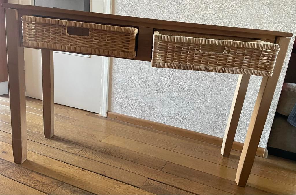 Sidetable met rieten manden, Huis en Inrichting, Tafels | Sidetables, Ophalen, Gebruikt, 100 tot 150 cm, Overige houtsoorten