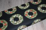 Rol vintage 100% katoen stof - Kerstkrans vogels #4597, Zwart, Ophalen of Verzenden, 30 tot 120 cm, Katoen