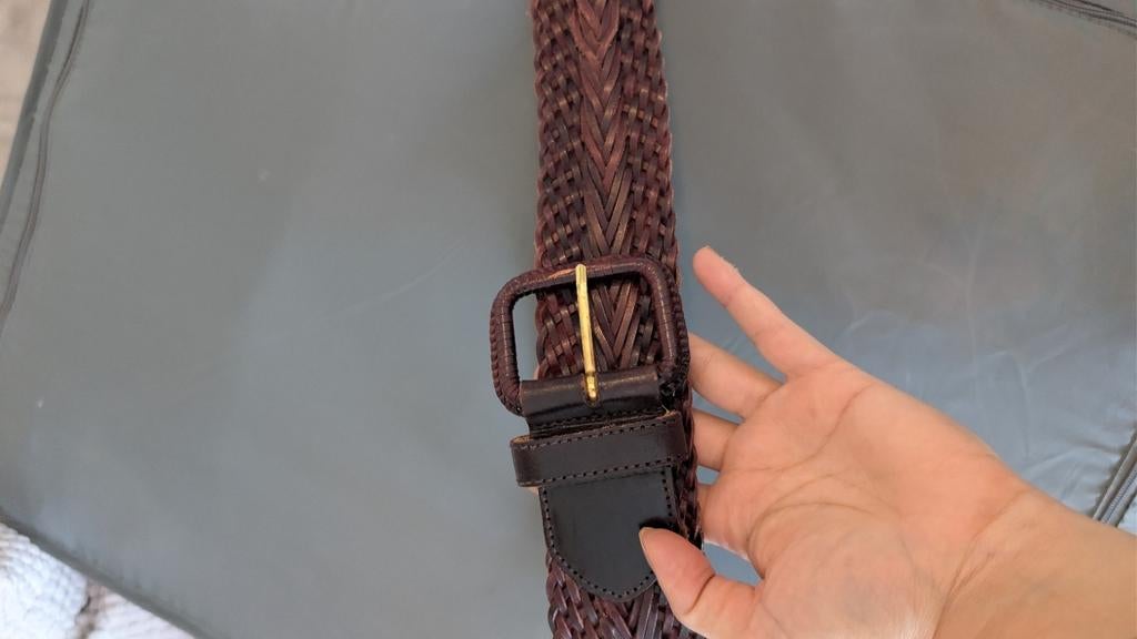 Vintage Leren Gevlochten Riem - Bruin, Echt leder, Tailleriem, Ophalen of Verzenden, Onbekend