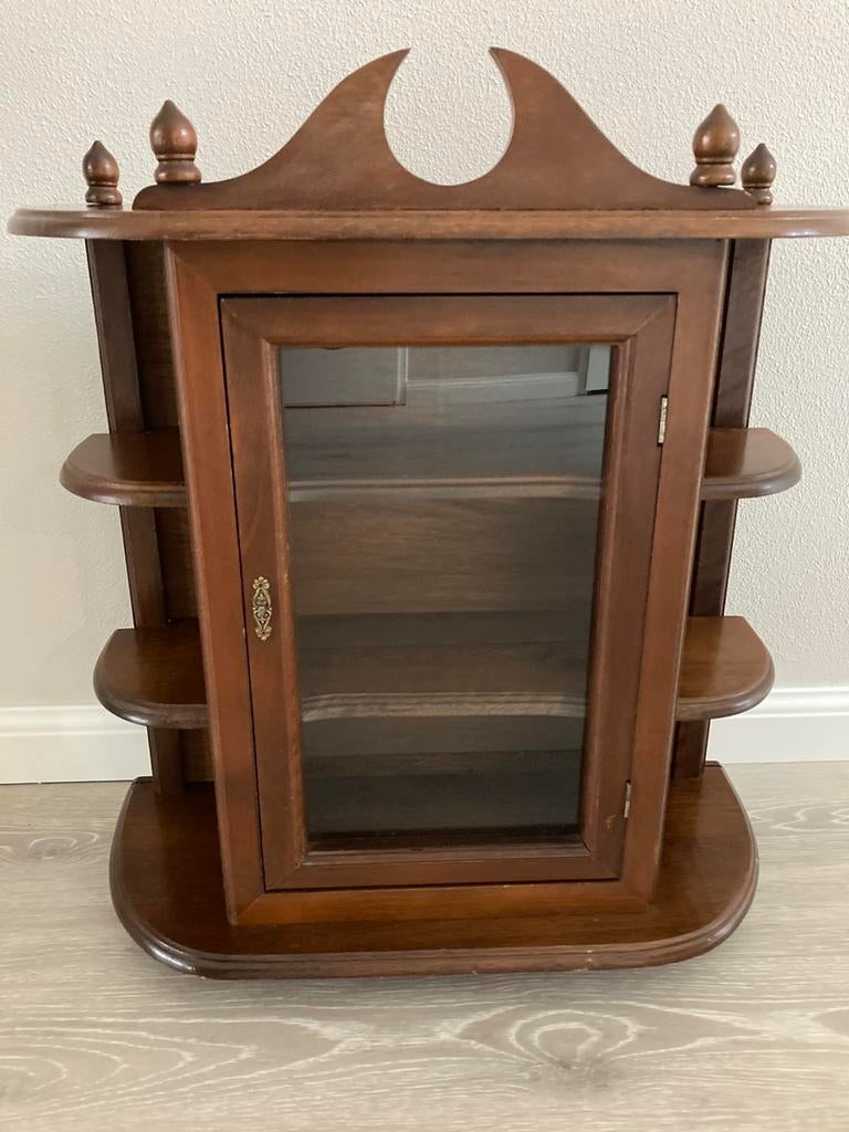 Mooi Houten Vitrine Wand Kastje, of staand, Huis en Inrichting, Kasten | Vitrinekasten, Ophalen, 50 tot 100 cm, Zo goed als nieuw