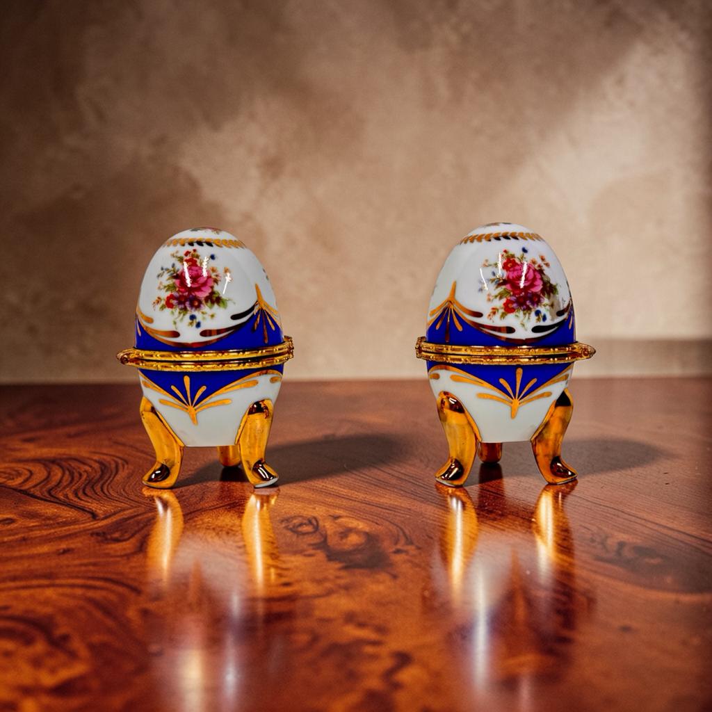 Set van 2 Faberge-stijl sieradendoosjes, blauw en goud, Verzamelen, Ophalen of Verzenden, Zo goed als nieuw