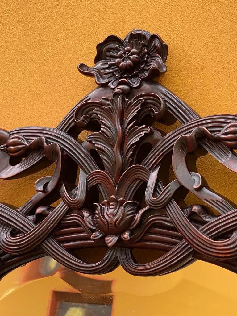 spiegel art nouveau stijl mahoniehout, Antiek en Kunst, Antiek | Spiegels, Ophalen of Verzenden, Rechthoekig