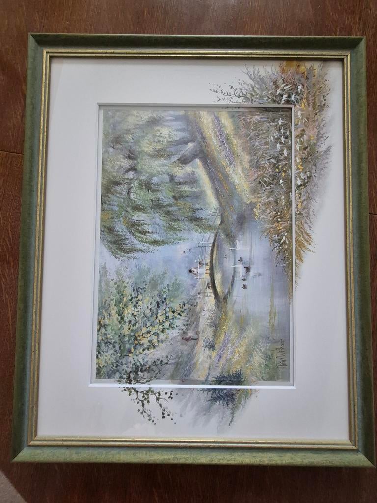 Schilderij Reint Withaar - Landschap met water en brug, Ophalen of Verzenden