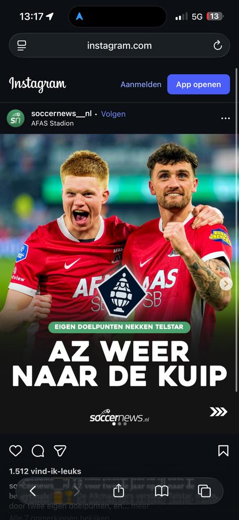 Bekerfinale AZ-Nec 2 tickets naast elkaar, Twee personen, April