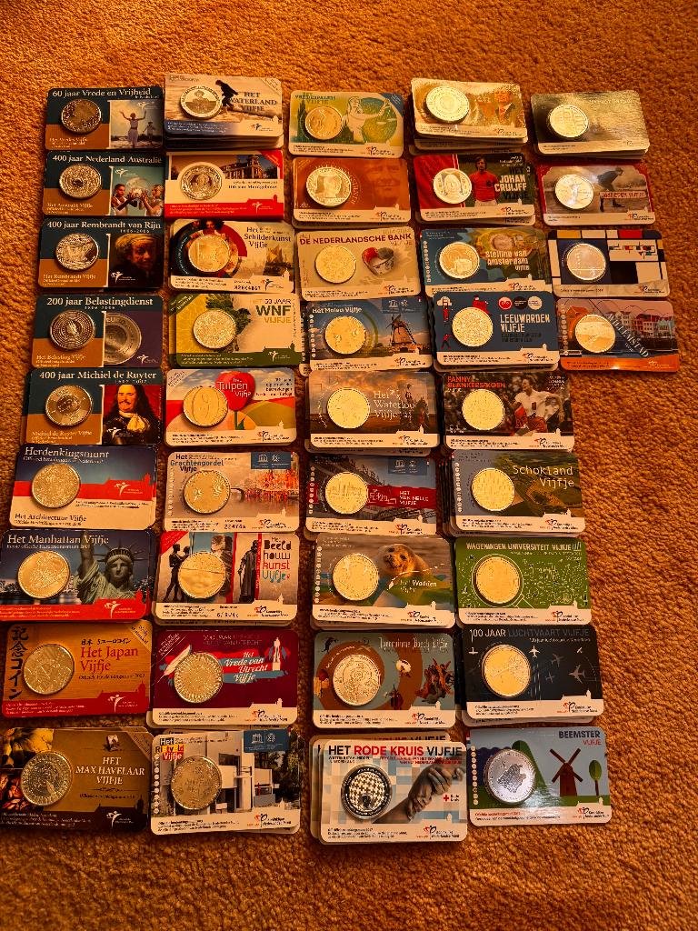 Div. coincards UNC VIJFJE Nederland (zie omschrijving), Postzegels en Munten, Setje, Koningin Beatrix, Zilver, Overige waardes