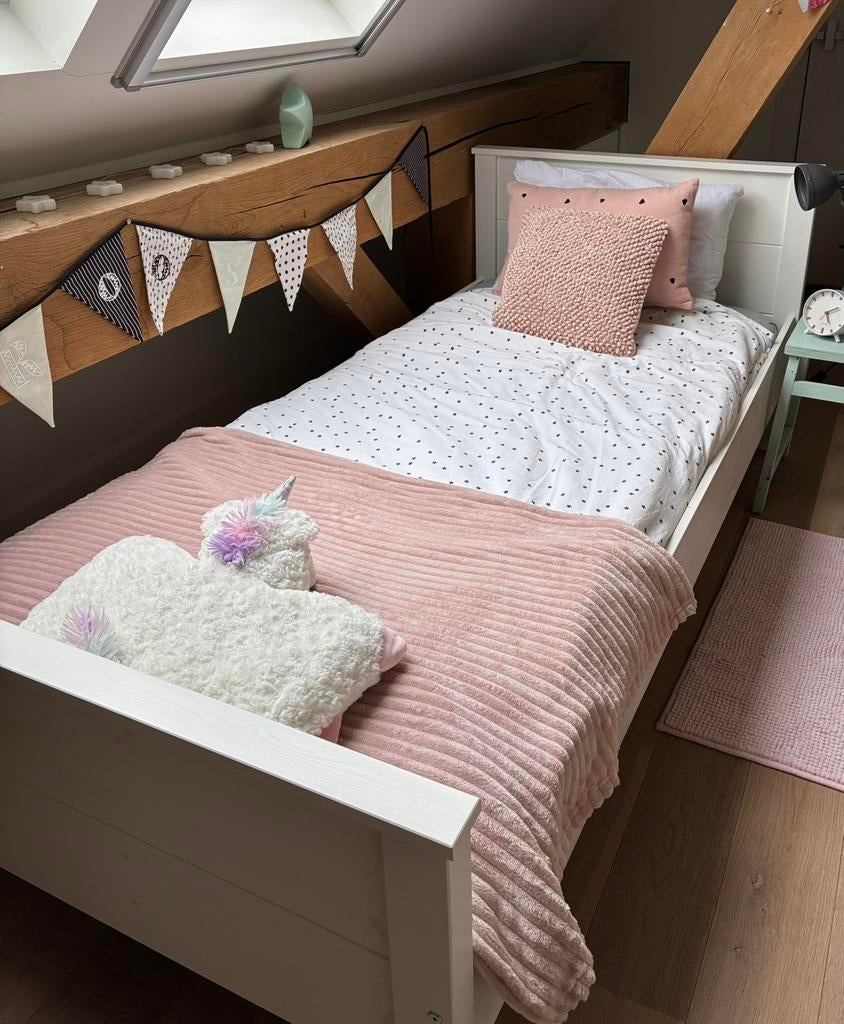 Woood bed Jade wit 90x200 met lattenbodem, Huis en Inrichting, Slaapkamer | Bedden, Ophalen, 90 cm, Eenpersoons, Wit