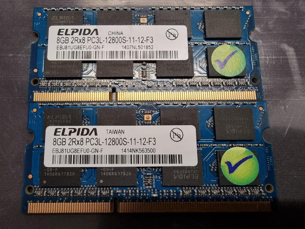 16GB (2x8GB) 1600Mhz PC3-12800 DDR3L 1,35 Volt 2RX8 Elpida, Computers en Software, RAM geheugen, DDR3, Ophalen of Verzenden, Zo goed als nieuw