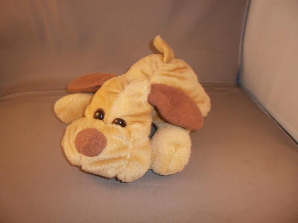 retro/vintage hond tweekleurig bruin velours/trico stof 19cm, Zo goed als nieuw, Wasbaar, Klein (minder dan 20 cm), Bruin