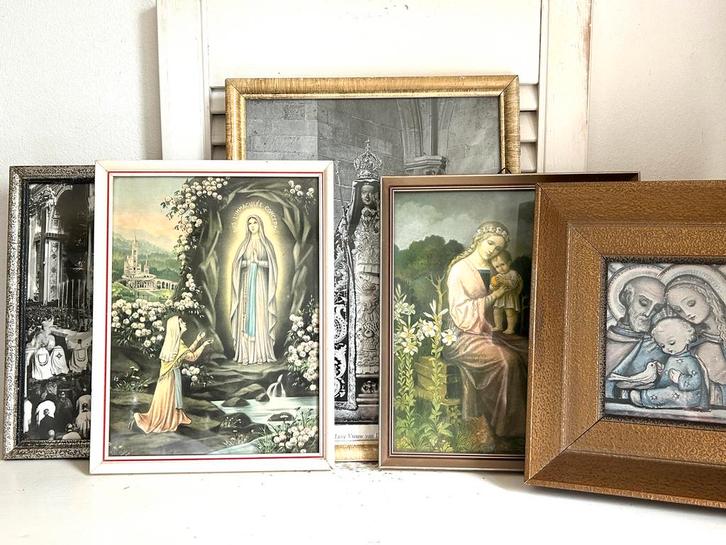 Vijf vintage religieuse schilderijen prenten, Antiek en Kunst, Antiek | Religie, Ophalen