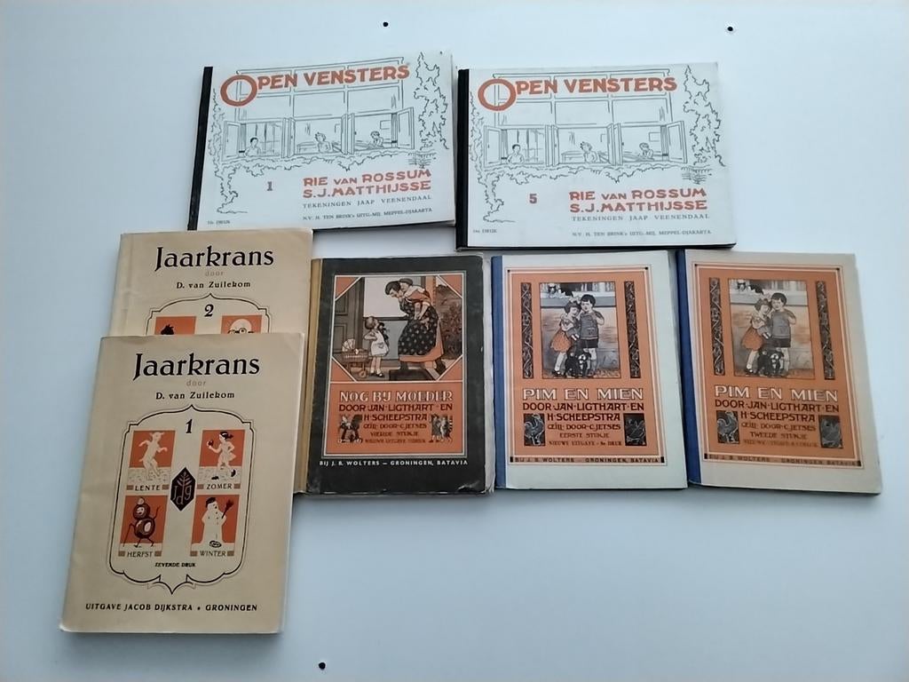 Oude schoolboekjes: Open Vensters, Jaarkrans, Pim en Mien, Ophalen of Verzenden