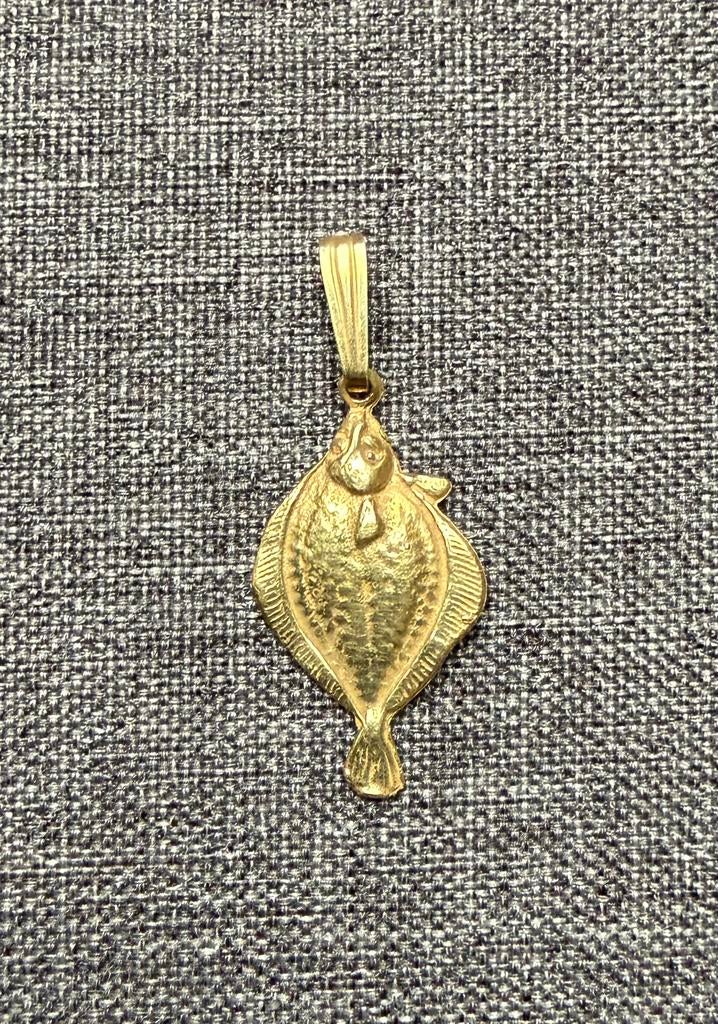 Zilveren vergulde schol visserij hanger urk vissers ketting, Ophalen of Verzenden, Zo goed als nieuw, Zilver