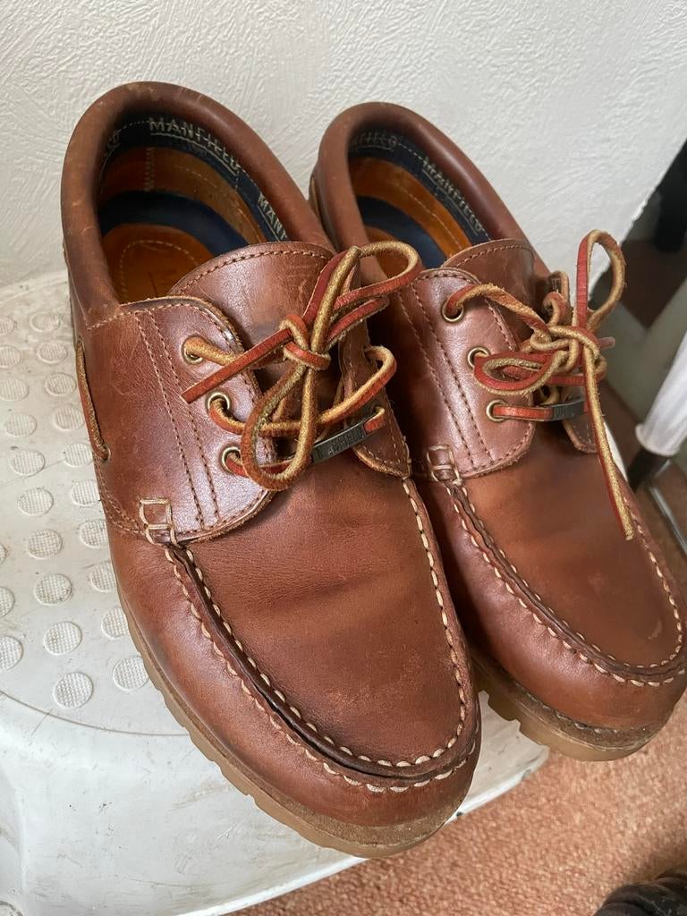 Manfield bruine leren bootschoenen, maat 42, Ophalen of Verzenden, Gedragen, Bruin, Loafers