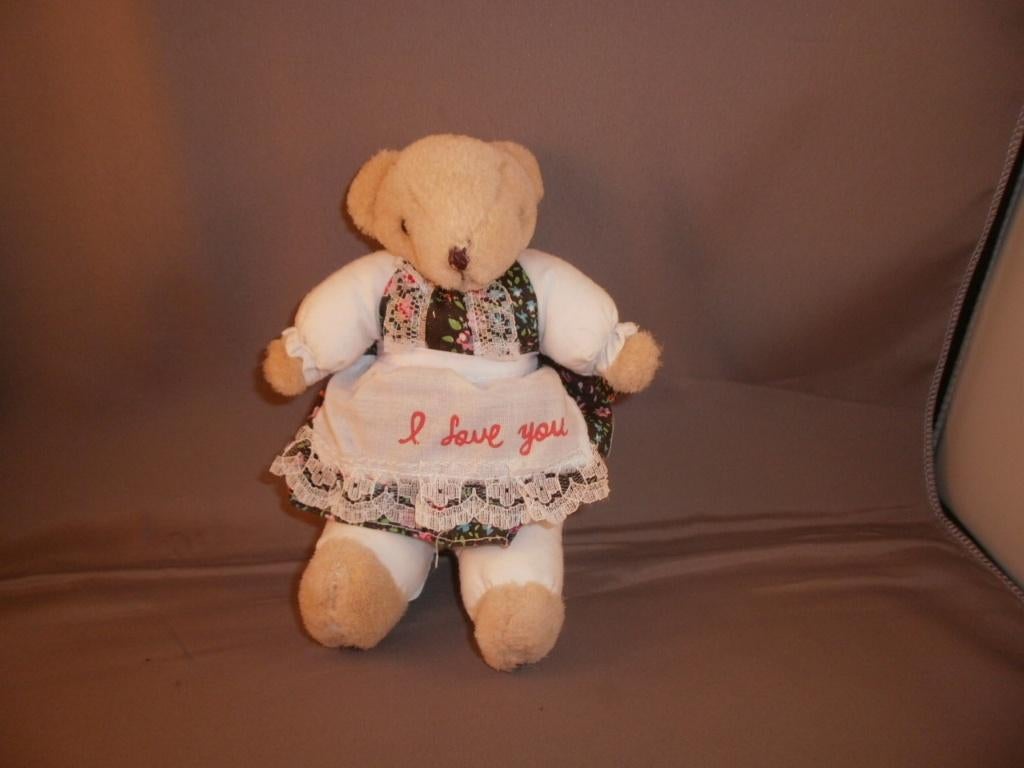 vitrage retro Xenos beertje beer met gebloemd jurkje 17 cm, Ophalen of Verzenden, Zo goed als nieuw, Beer