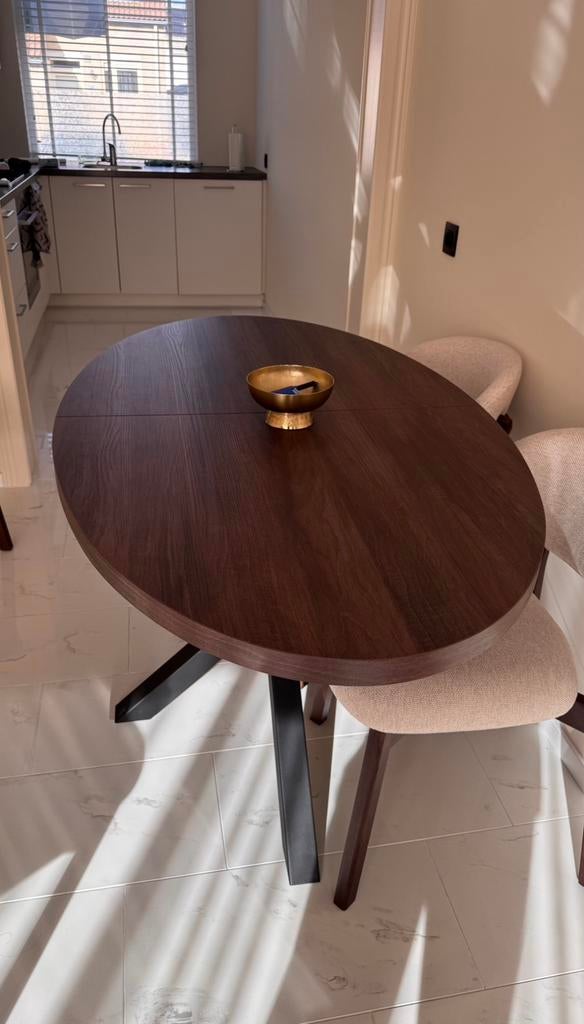 Uitschuifbare ovale eettafel 160-207cm donkerbruin, Huis en Inrichting, Ophalen, Nieuw, 4 tot 6 stoelen