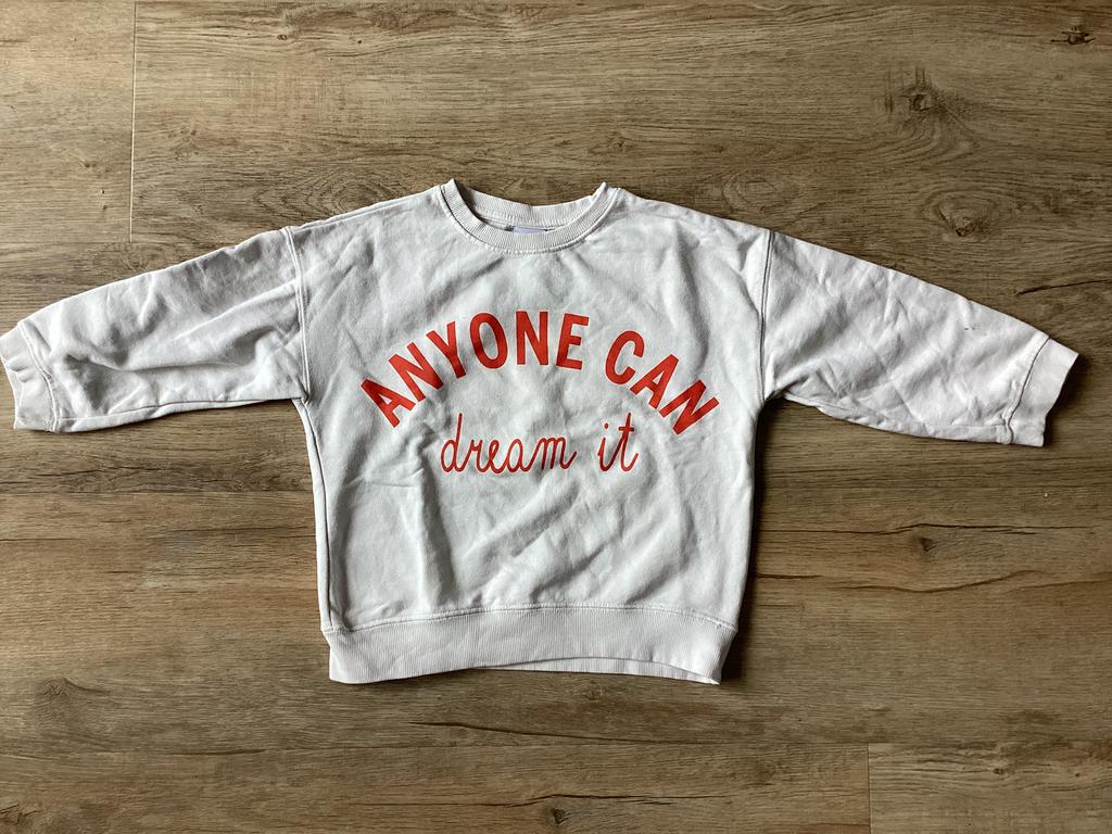 Witte trui met tekst  (122), Kinderen en Baby's, Kinderkleding | Maat 122, Ophalen of Verzenden, Gebruikt, Jongen of Meisje, Trui of Vest