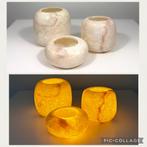 Set van 3 Alabaster Waxinelichthouders, Overige materialen, Beige, Nieuw, Ophalen of Verzenden