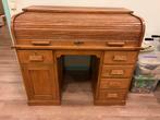 Antiek eiken roltop bureau met leren inleg, Ophalen