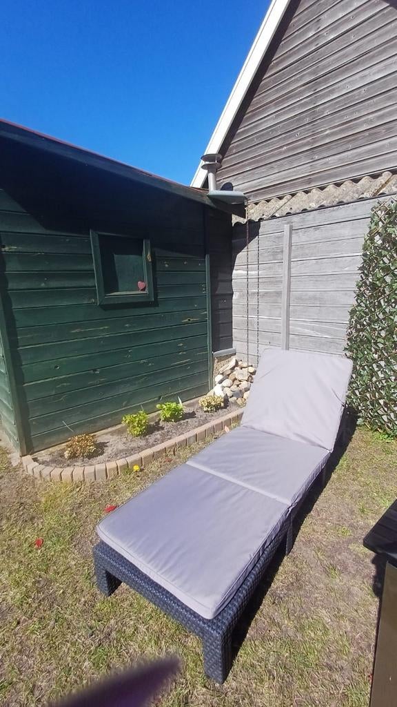 Wicker ligbed met grijs kussen, Tuin en Terras, Ophalen