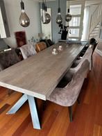 Massief eiken eettafel met 8 stoelen, Huis en Inrichting, Tafels | Eettafels, Ophalen, Gebruikt, 100 tot 150 cm, Eikenhout