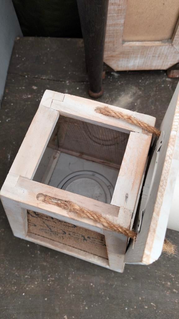 Brocante houten windlicht wit, Antiek en Kunst, Ophalen of Verzenden