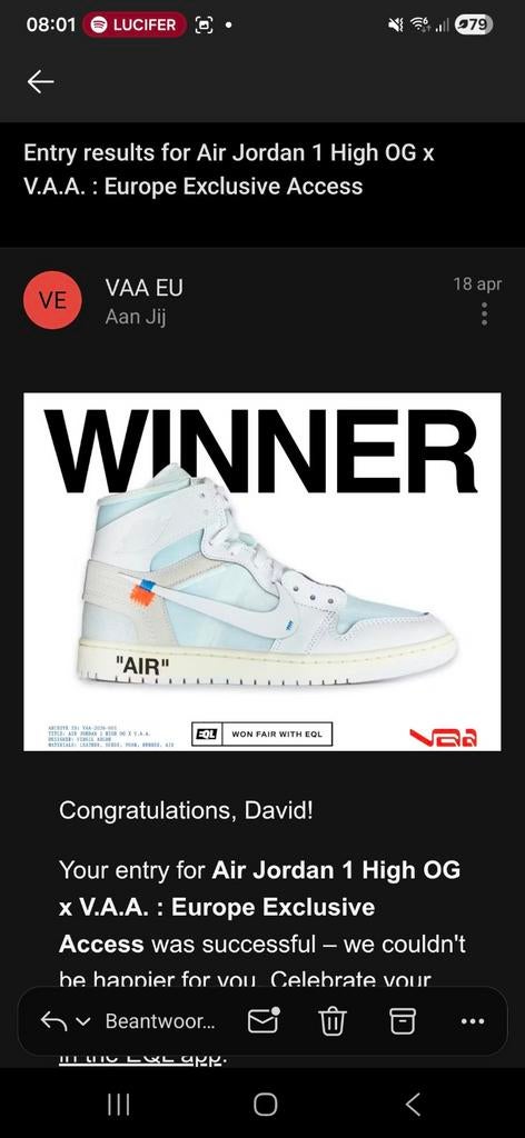 Virgil Abloh Archive x Air Jordan 1 High OG Alaska - EU 44, Kleding | Heren, Schoenen, Wit, Air Jordan, Nieuw, Ophalen of Verzenden
