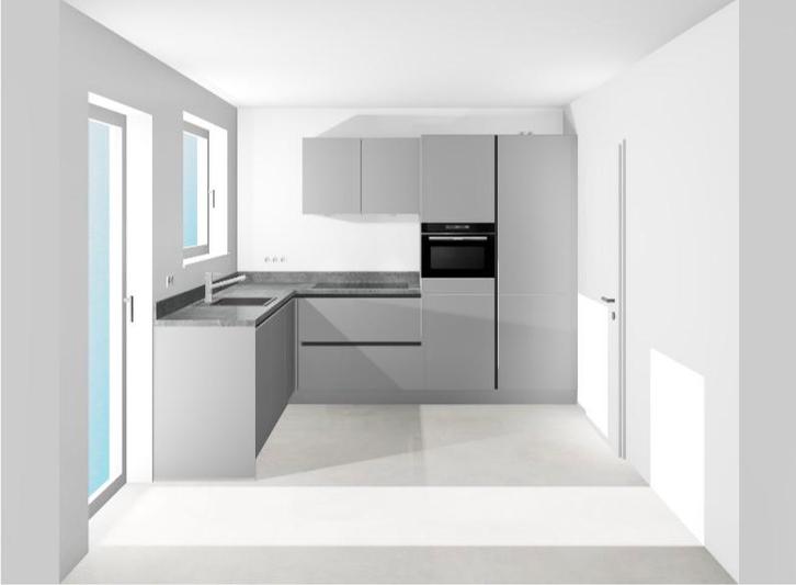 Nieuwe Häcker keuken inclusief Blaupunkt apparatuur, Huis en Inrichting, Keuken | Complete keukens, Nieuw, Hoekkeuken, Grijs, Kunststof