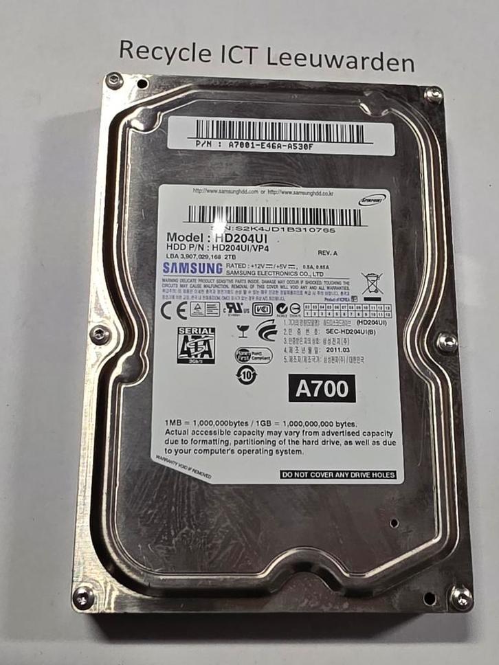 Samsung 2tb 2000gb pc hdd hardeschijf, Computers en Software, Harde schijven, Gebruikt, Desktop, Intern, HDD, SATA, Ophalen of Verzenden