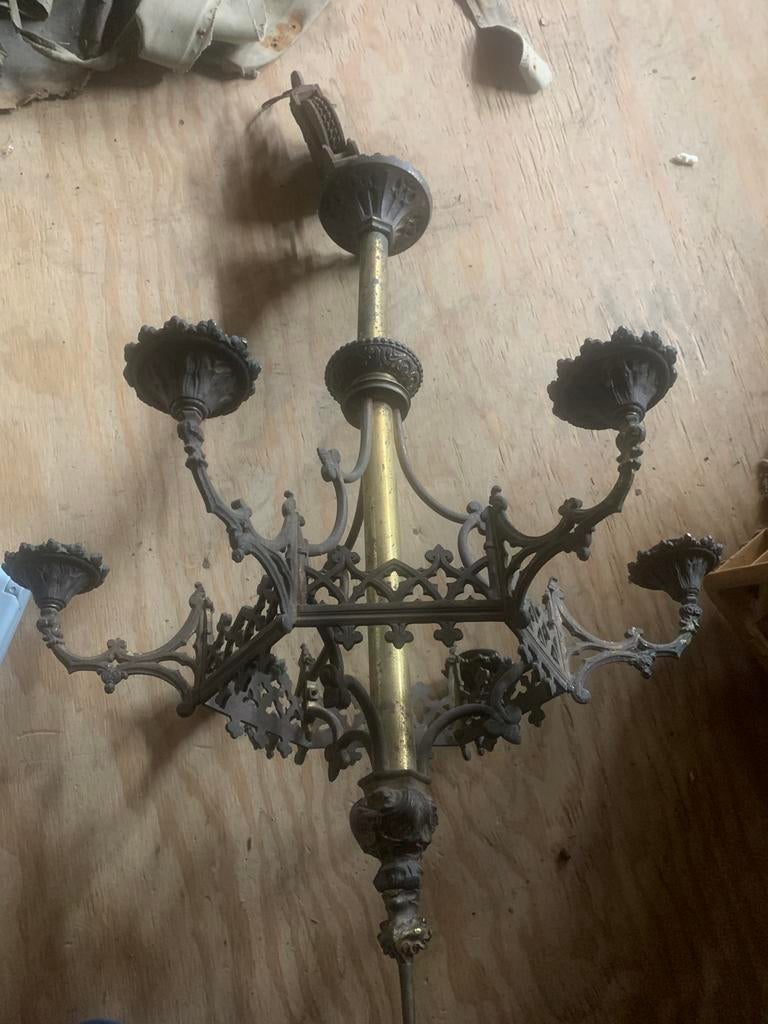 Antieke hangkandelaar - Koper/Brons, Ophalen, Koper of Brons