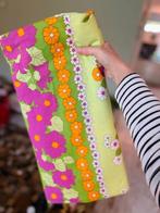 Stof ex-dekbedovertrek groen roze bloemen retro, 120 cm of meer, Ophalen of Verzenden, Katoen, Groen