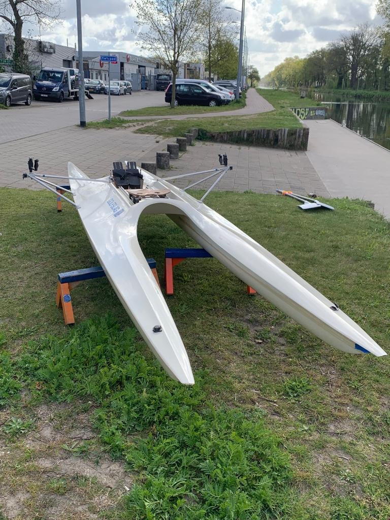 recreatie roeiboot, dubbele drijver, catamaran, Watersport en Boten, Ophalen, Gebruikt, 3 tot 6 meter, Minder dan 15 m²