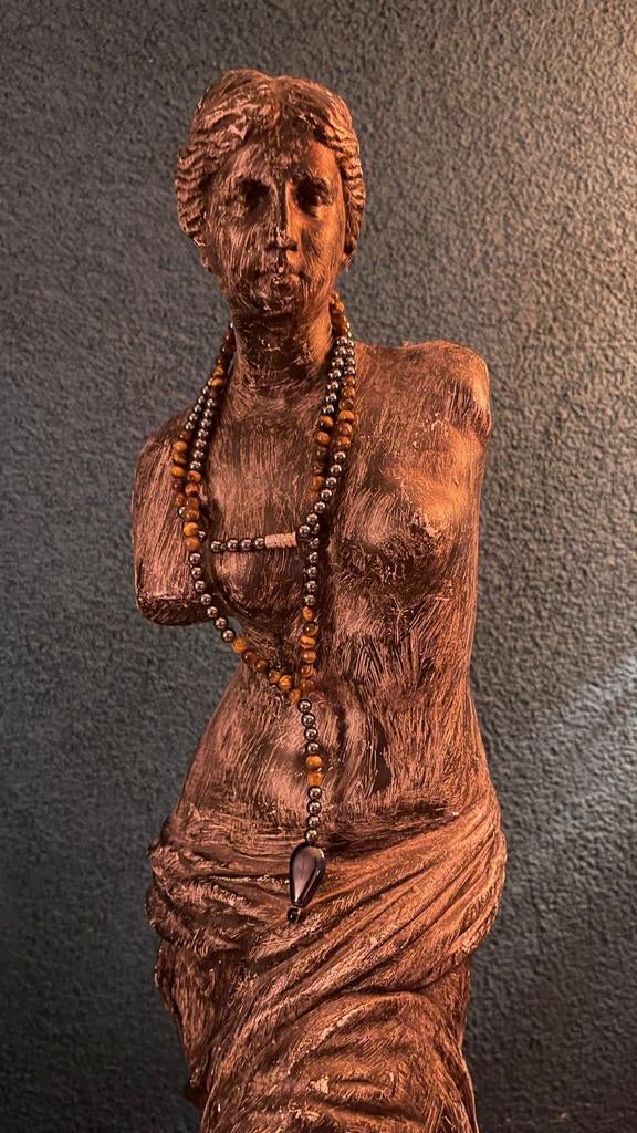 Stijlvolle heren ketting met tijgeroog en hematiet, Sieraden, Tassen en Uiterlijk, Kettingen, Steen of Mineraal, Bruin, Met edelsteen