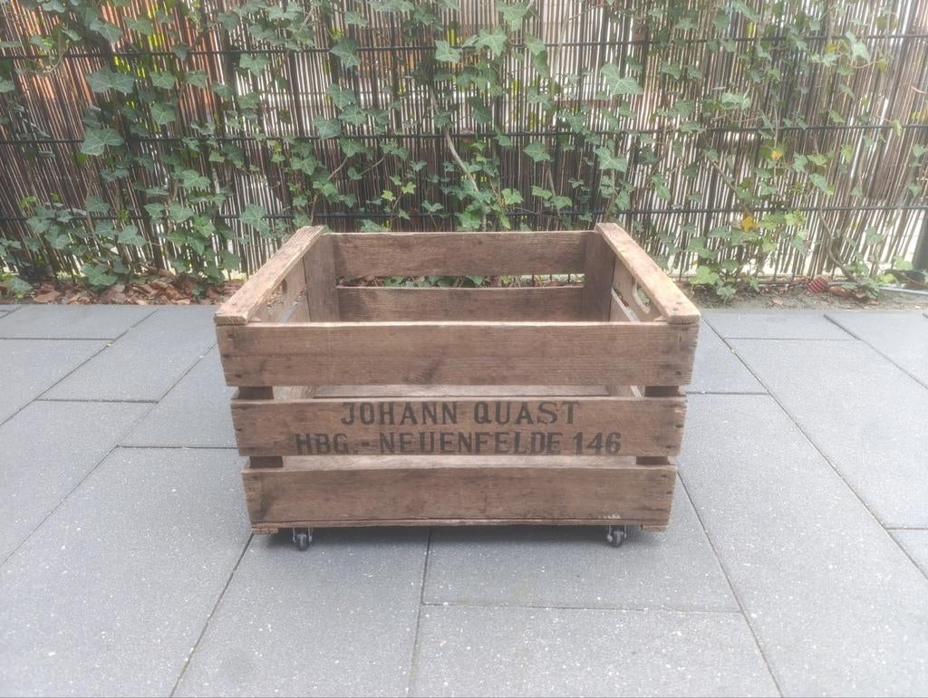 Vintage houten kist op wieltjes - fruitkist, Ophalen, Minder dan 50 cm, Gebruikt, Minder dan 50 cm